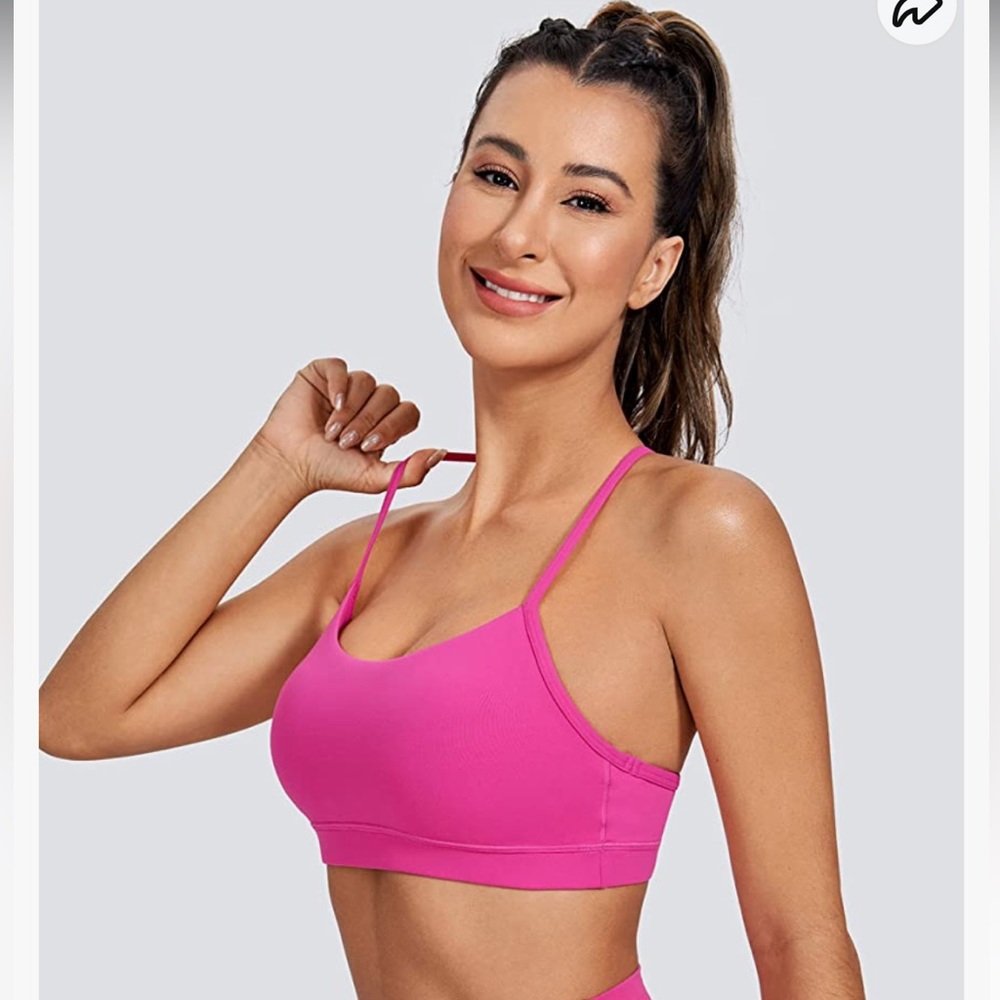 Crz yoga (flow y dupe / sonic pink / lululemon) hibiscus bra.